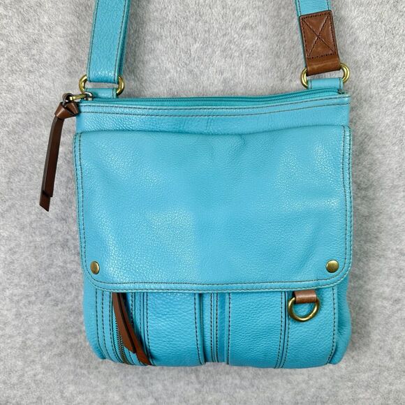 Fossil Morgan Crossbody Handbag Leather Purse Messenger Bag Turquoise Blue‎ - Picture 4 of 14